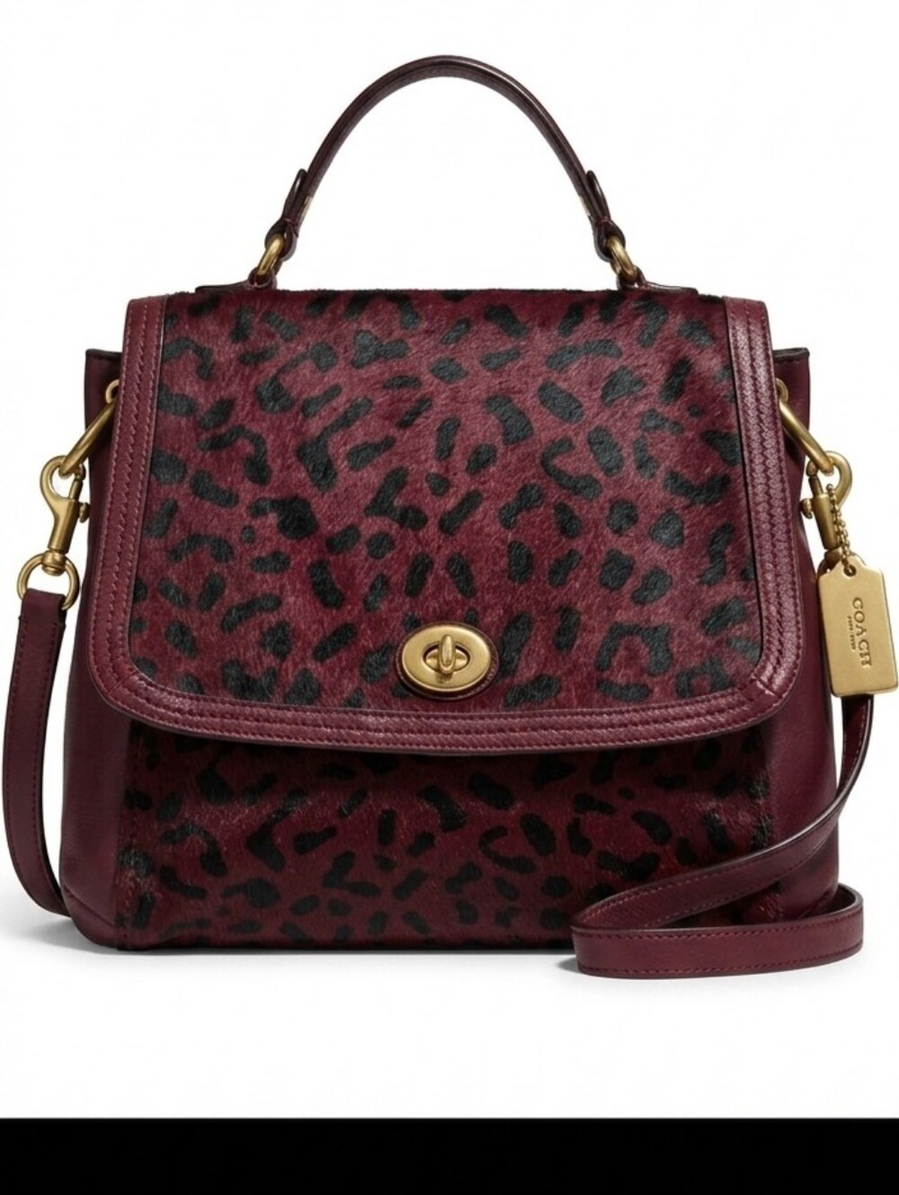 ​COACH Limited Edition Park Ocelot Leopard Haircalf Flap Satchel Oxblood F24986